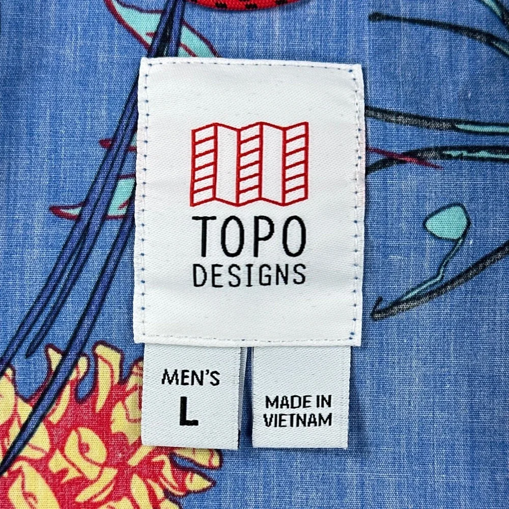 Topo Designs Shirt Men Large Blue Floral Short Sleeve Loop Collar Outdoor Casual - Picture 3 of 10